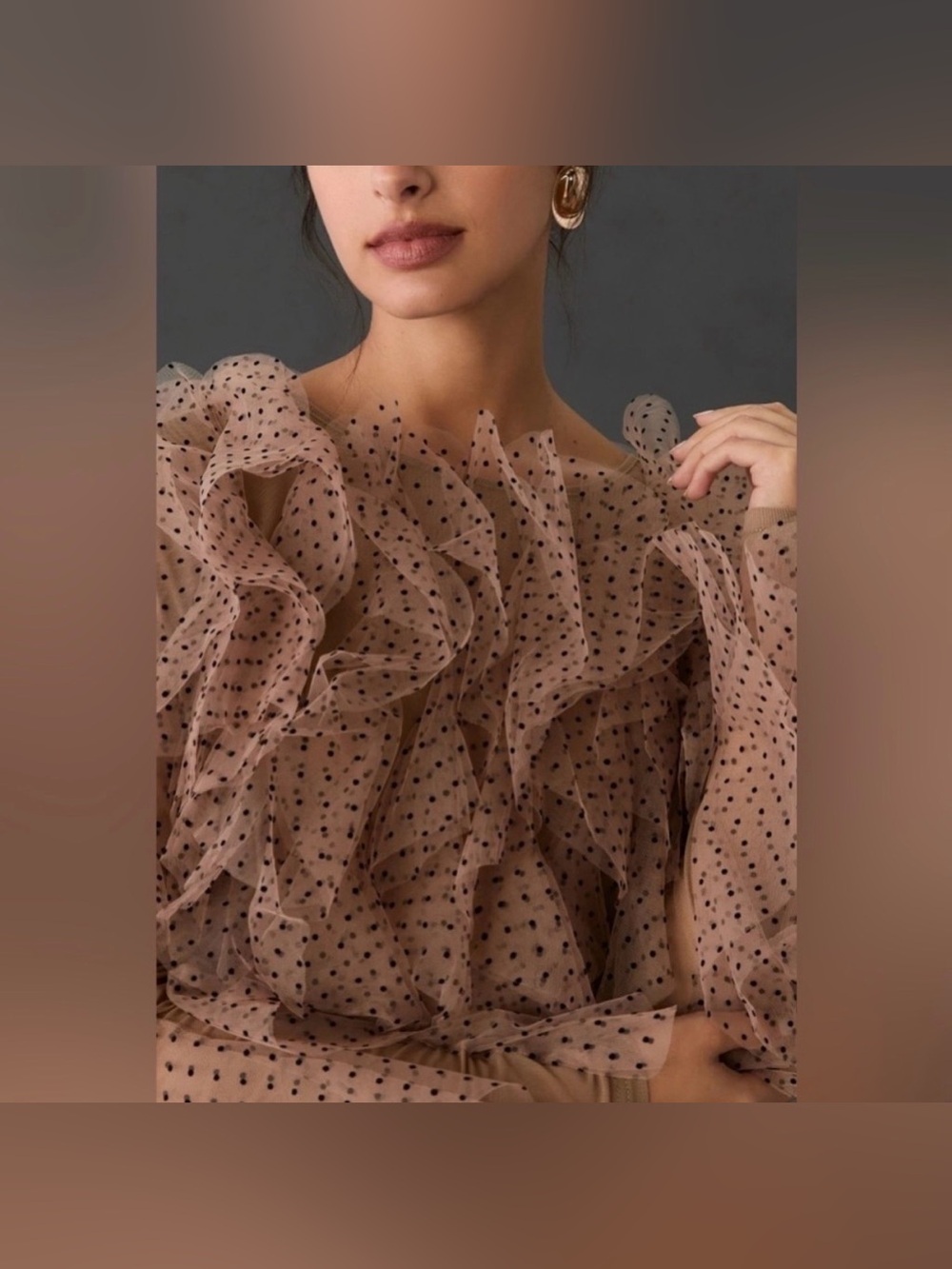 Anthropologie Dolan Left Coast Polka Dot Mesh Ruffle Top Size XS - Picture 3 of 13